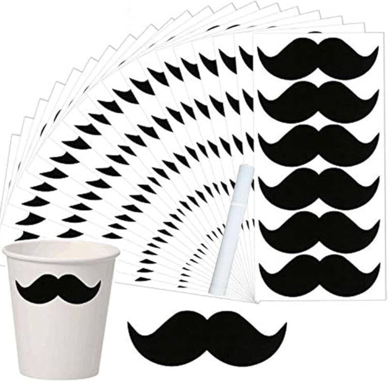 Top label Mustache Stickers,Happy Father's Day Sticker,Chalkboard Labels Halloween Mustache Labels for Cup Bottle Party Supplies,3.35 x 1.15 Inch Little Accent Decoration Stickers,Free a White Chalk,234 Pcs - Image 1
